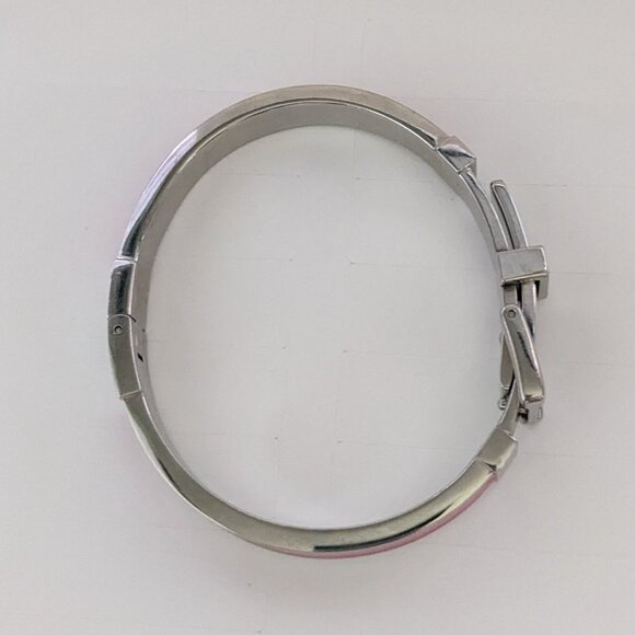 MICHAEL KORS Pink Enamel Silver Tone Buckle Bangle Bracelet - Picture 4 of 6
